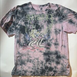 Beetlejuice Pink and Black Tie-Dye T-Shirt
